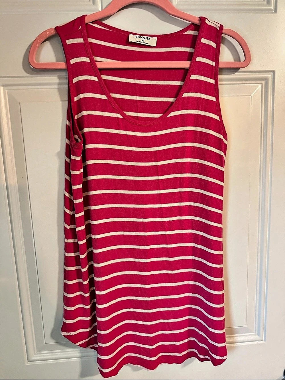 Zenana Striped Tank Top in Pink & White Size Medium Like New